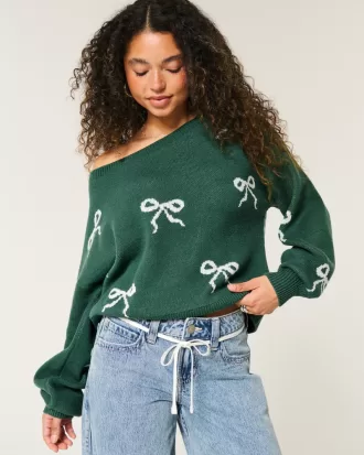 Slouchy Bow Graphic Sweater,Slouchy Bow Graphic Sweater Slouchy Bow Graphic Sweater,Slouchy Bow Graphic Sweater