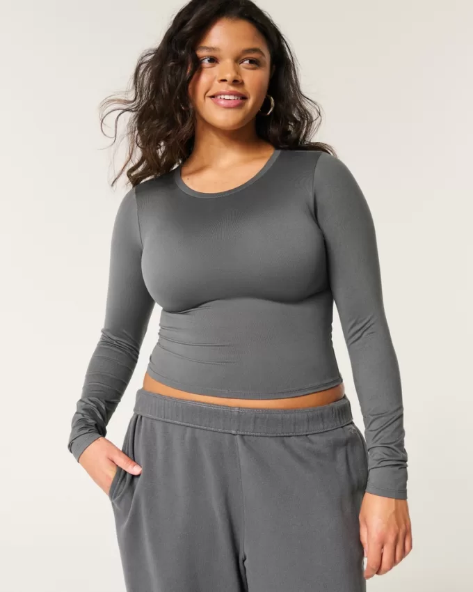 Soft Stretch Seamless Fabric Long-Sleeve Crew Top,Soft Stretch Seamless Fabric Long-Sleeve Crew Top