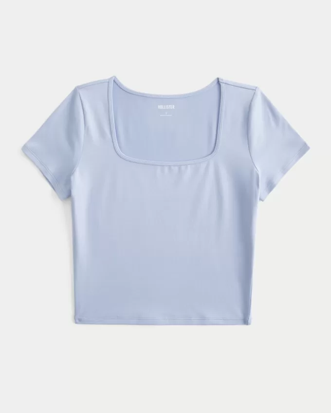 Soft Stretch Seamless Fabric Square-Neck Baby Tee,Soft Stretch Seamless Fabric Square-Neck Baby Tee Soft Stretch Seamless Fabric Square-Neck Baby Tee,Soft Stretch Seamless Fabric Square-Neck Baby Tee