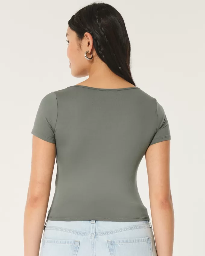 Soft Stretch Seamless Fabric Square-Neck Baby Tee,Soft Stretch Seamless Fabric Square-Neck Baby Tee Soft Stretch Seamless Fabric Square-Neck Baby Tee,Soft Stretch Seamless Fabric Square-Neck Baby Tee