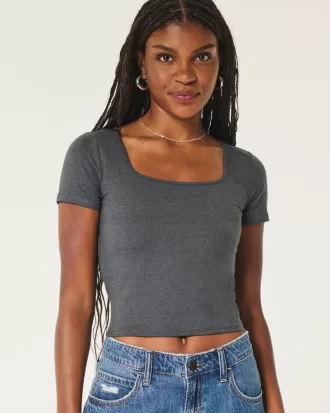 Soft Stretch Seamless Fabric Square-Neck Baby Tee,Soft Stretch Seamless Fabric Square-Neck Baby Tee