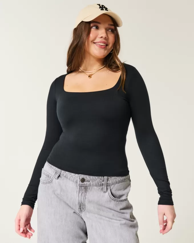 Soft Stretch Seamless Fabric Square-Neck Top,Soft Stretch Seamless Fabric Square-Neck Top