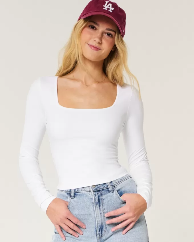 Soft Stretch Seamless Fabric Square-Neck Top,Soft Stretch Seamless Fabric Square-Neck Top