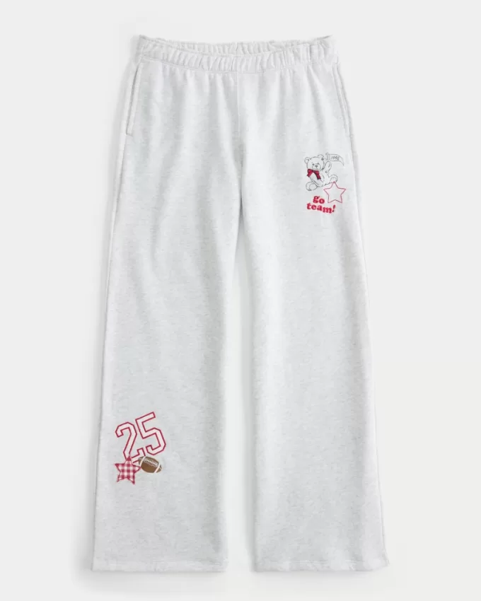 Sporty Graphic Wide-Leg Sweatpants,Sporty Graphic Wide-Leg Sweatpants
