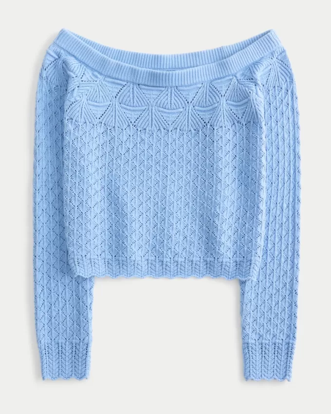 Stitchy Crochet-Style Off-the-Shoulder Sweater,Stitchy Crochet-Style Off-the-Shoulder Sweater