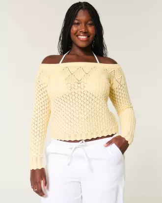 Stitchy Crochet-Style Off-the-Shoulder Sweater,Stitchy Crochet-Style Off-the-Shoulder Sweater Stitchy Crochet-Style Off-the-Shoulder Sweater,Stitchy Crochet-Style Off-the-Shoulder Sweater