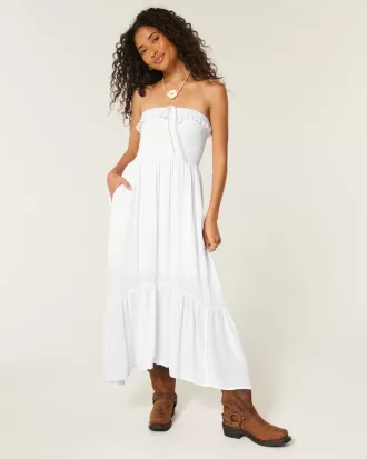 Strapless Asymmetrical Hem Maxi Dress,Strapless Asymmetrical Hem Maxi Dress