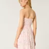 Strapless Crochet-Style Mix Mini Dress,Strapless Crochet-Style Mix Mini Dress