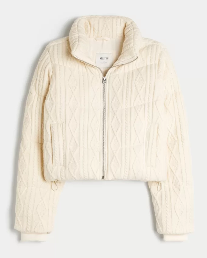 Sweater-Knit Mini Puffer Jacket,Sweater-Knit Mini Puffer Jacket