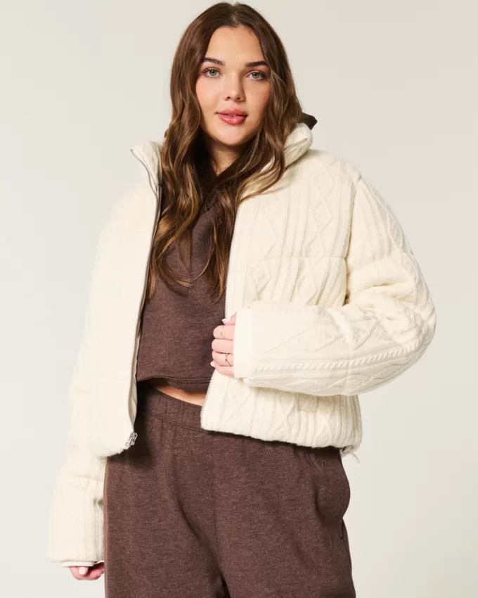 Sweater-Knit Mini Puffer Jacket,Sweater-Knit Mini Puffer Jacket