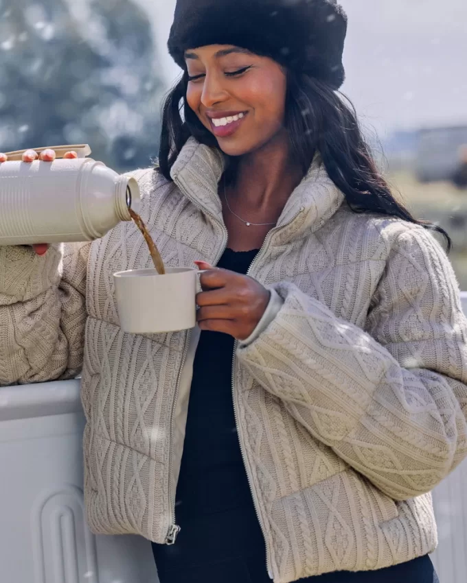 Sweater-Knit Mini Puffer Jacket,Sweater-Knit Mini Puffer Jacket