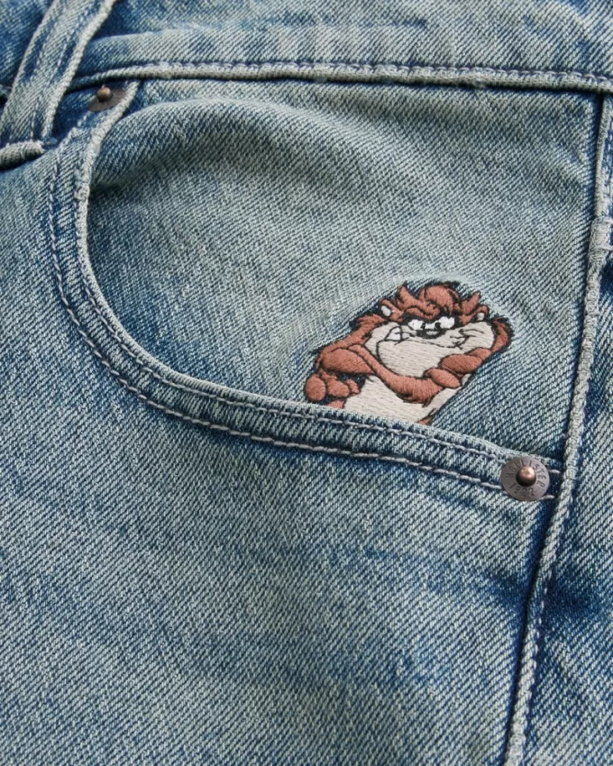 Taz Graphic Medium Wash Super Baggy Denim Shorts,Taz Graphic Medium Wash Super Baggy Denim Shorts