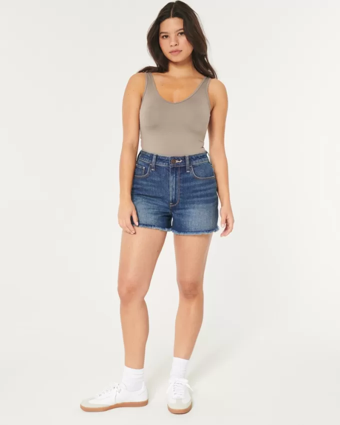 Ultra High-Rise Dark Wash Denim Mom Shorts,Ultra High-Rise Dark Wash Denim Mom Shorts