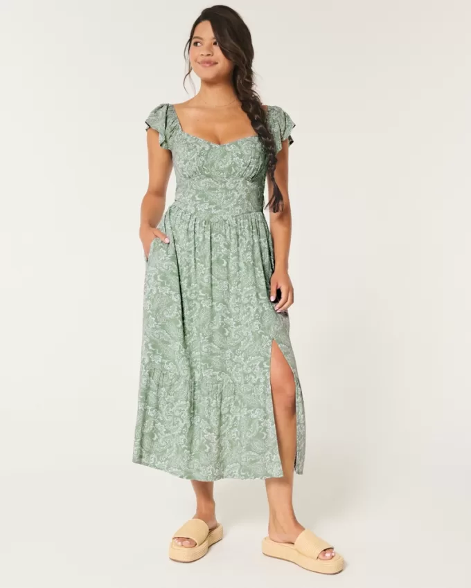 V-Waist Open Back Midi Dress,V-Waist Open Back Midi Dress