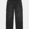 Washed Black Baggy Cargo Jeans,Washed Black Baggy Cargo Jeans