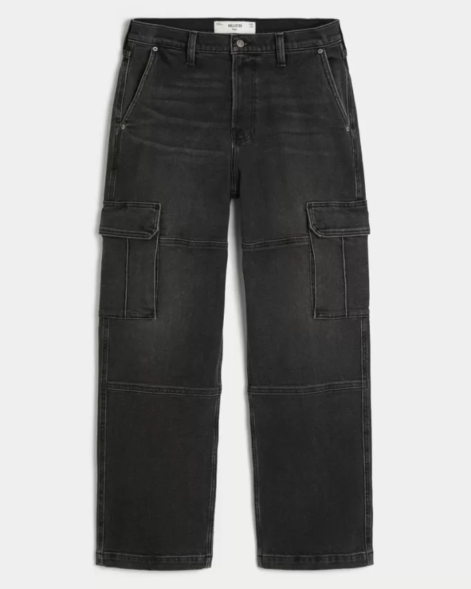 Washed Black Baggy Cargo Jeans,Washed Black Baggy Cargo Jeans