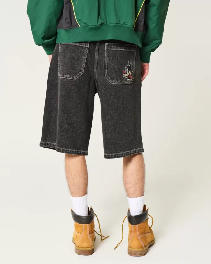 Washed Black Cat Graphic Super Baggy Denim Shorts,Washed Black Cat Graphic Super Baggy Denim Shorts Washed Black Cat Graphic Super Baggy Denim Shorts,Washed Black Cat Graphic Super Baggy Denim Shorts