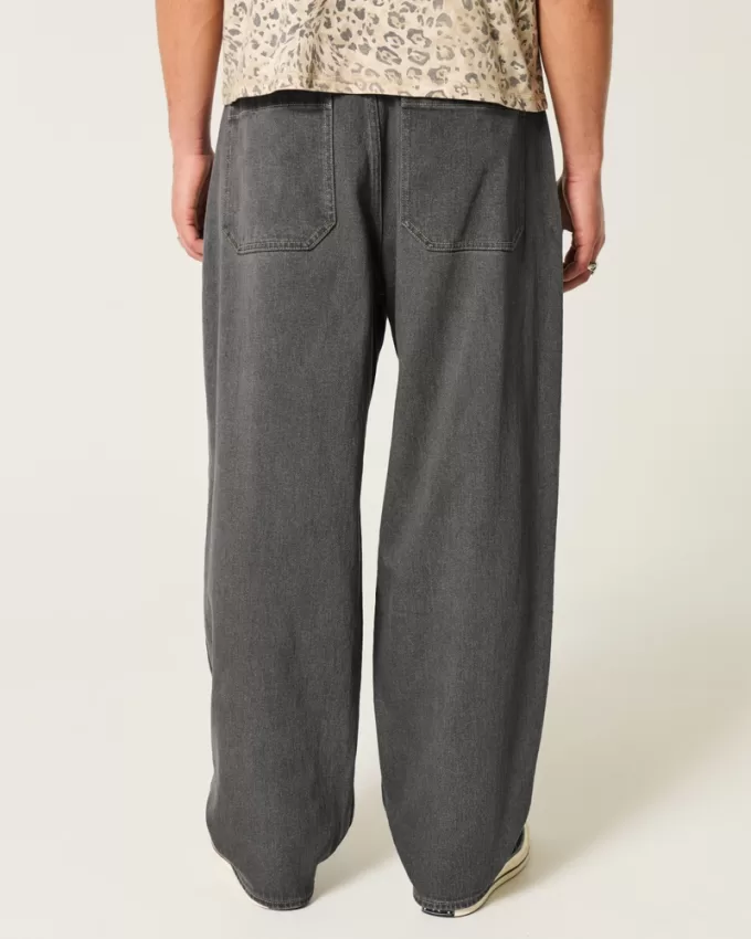 Washed Black Embroidered Baggy Skater Jeans,Washed Black Embroidered Baggy Skater Jeans