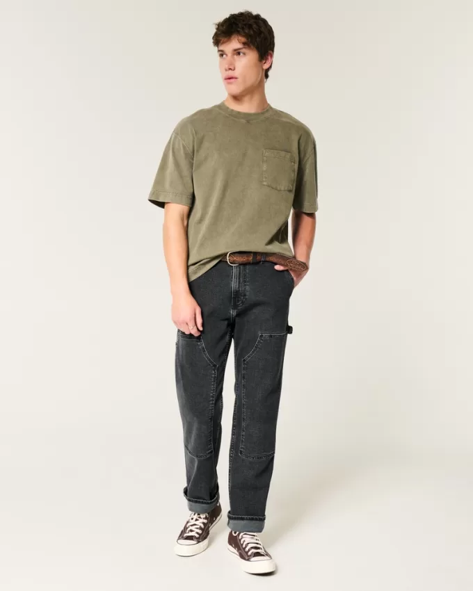 Washed Black Loose Carpenter Jeans,Washed Black Loose Carpenter Jeans