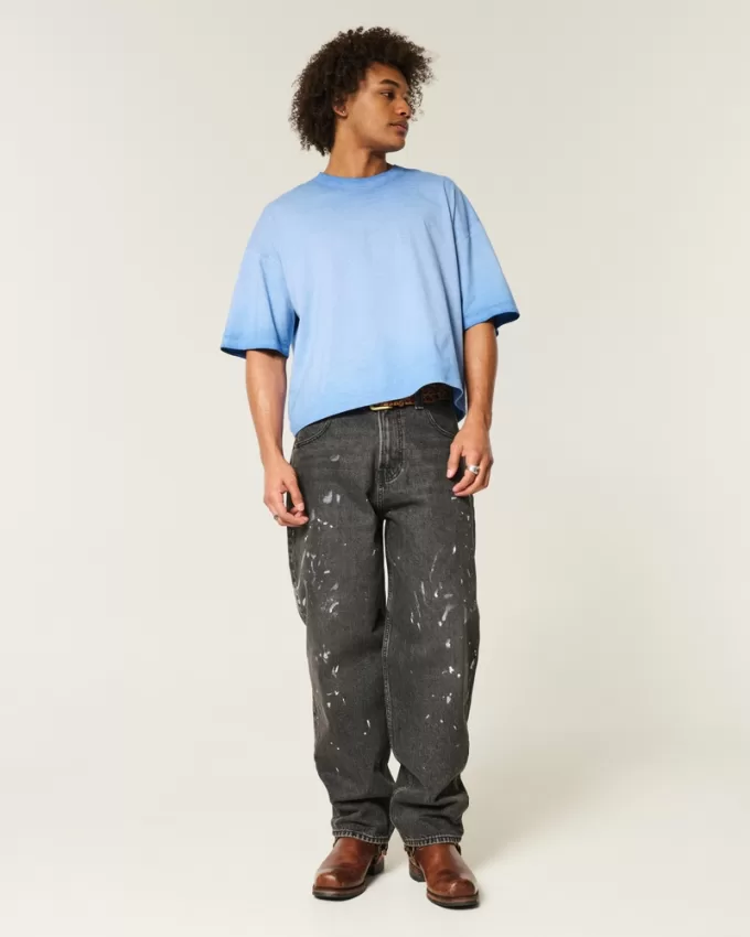 Washed Black Paint Splatter Baggy Skater Jeans,Washed Black Paint Splatter Baggy Skater Jeans