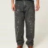 Washed Black Paint Splatter Baggy Skater Jeans,Washed Black Paint Splatter Baggy Skater Jeans