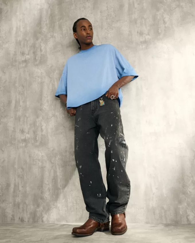 Washed Black Paint Splatter Baggy Skater Jeans,Washed Black Paint Splatter Baggy Skater Jeans